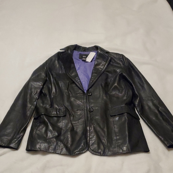 Mossimo Black Real Leather Jacket with Purple Lining - Picture 1 of 8